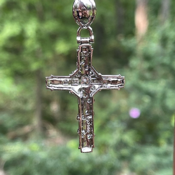Large Ornate Solid Sterling Silver and CZ Cross Pendant - Picture 4 of 5